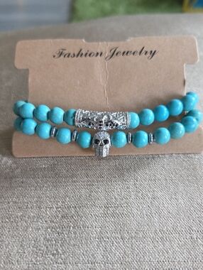 Fashion Jewelry Turquoise Beaded Skull Wrap Bracelet